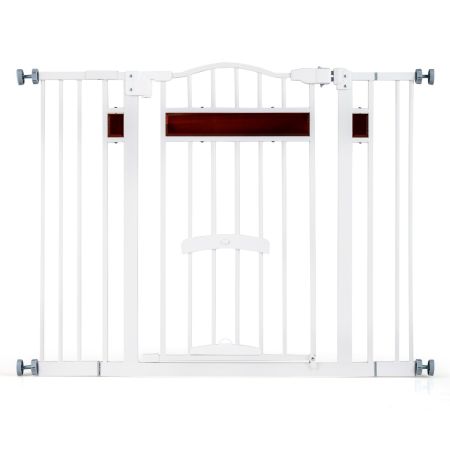 Puerta para Mascotas para Aperturas de 74-104 CM con Puerta Pequeña 2 Extensiones Montaje a Presión sin Taladrar ni Herrajes Blanco