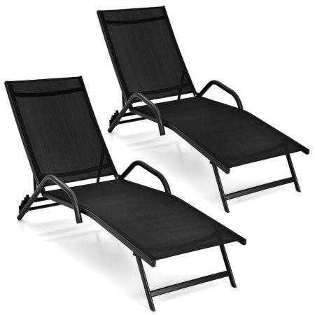 COSTWAY Set de 2 Tumbonas Negro