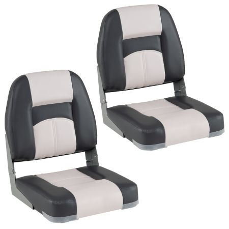 Set de 2 Asientos de Barco Sillas de Barco Plegables con Respaldo Asientos de Cabina de Cuero PVC Impermeable con Espuma para Pesca Gris