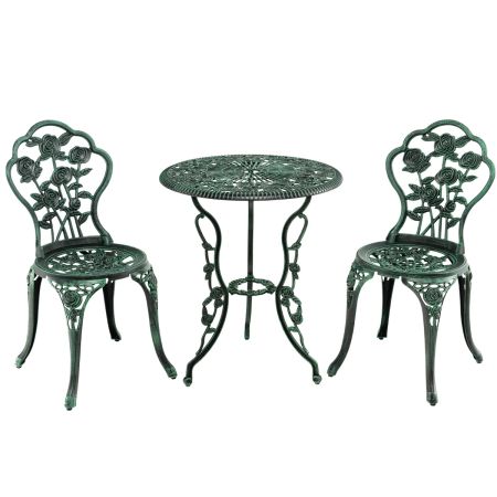 Mesa Redonda con Hoyo para Sombrilla y 2 Sillas de Jardín en Fundición y Aluminio