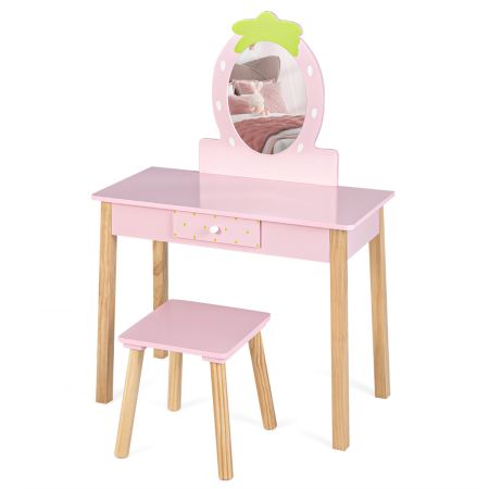 Costway Set Tocador 2 en 1 para Niños Rosa