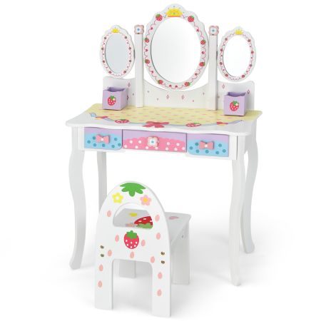 Costway Set Tocador con Espejo y Taburete Blanco