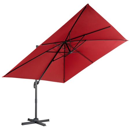 COSTWAY Sombrilla 300 cm para Patio con Manivela 3 Inclinaciones Rotación a 360° 8 Varillas Base Cruzada Parasol de Exterior Rojo Vino