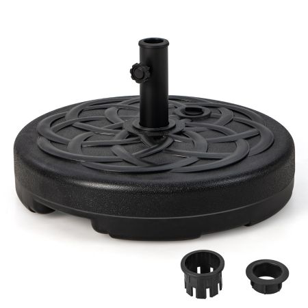 Soporte de Base para Sombrilla Redonda de 56 cm Rellenable con Agua y Arena para Postes de Sombrillas de 38 y 48mm para Jardín Negro