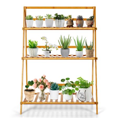 Soporte de madera para plantas en forma de escalera