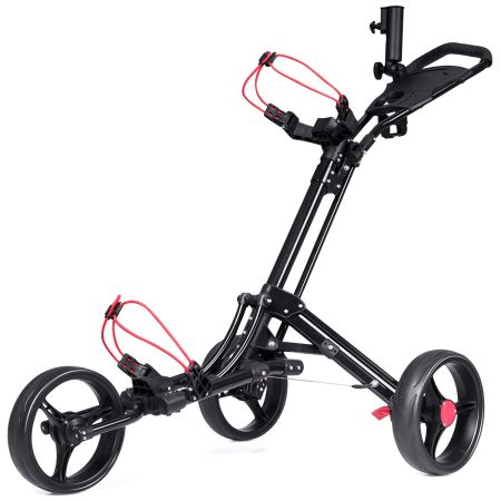 Carrito de Golf Trolley con 3 Ruedas Plegable Empuñadura Ajustable con Paragüero Portavaso Marcador de Puntuación 68,5 x 131 x 105,5cm Negro