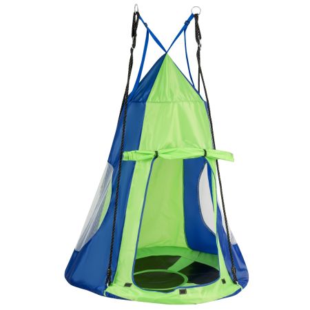 Columpio Nido con Tienda de Ø 100cm Columpio para Niño Altura Ajustable Carga hasta 150 kg para Jardín Interior Exterior Verde