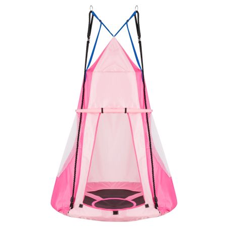 Columpio Nido con Tienda de Ø 100cm Columpio para Niño Altura Ajustable Carga hasta 150 kg para Jardín Interior Exterior Rosa