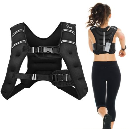Chaleco con Peso 9 kg de Entrenamiento con Hebillas Regulables y Tiras Reflectantes para Correr Negro