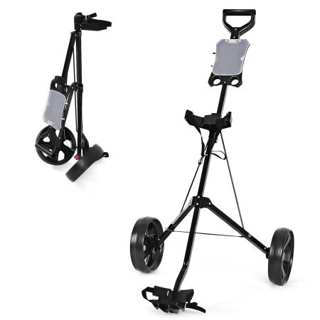 Carro de Golf Plegable Portátil Multifuncional con 2 Ruedas y Marcador Porta Sombrilla Negro 67,5 x103,5 x 108,5 cm