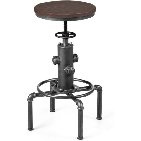 Taburete de Bar Estilo Industrial Vintage Altura Ajustable 59,5-75 cm con Reposapiés Silla de Comedor para Pub Bar Restaurante Plata