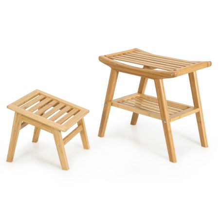 Costway Set Taburete de Baño Natural