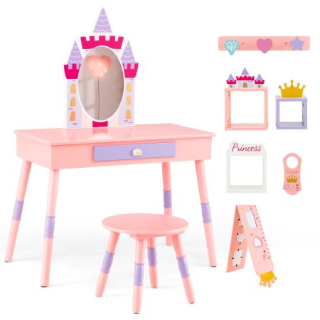Mesa De Tocador y Taburete Para Niños Rosa