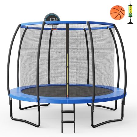 Trampolín al Aire Libre con Aro de Baloncesto Almohadilla de Seguridad y Escalera Trampolín para Niños y Adultos 3M Azul y Negro