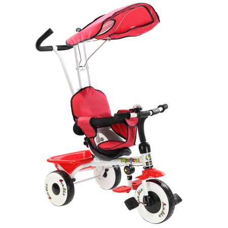 Triciclo para niños 4 en 1 con asa Triciclo de empuje con techo solar - rojo