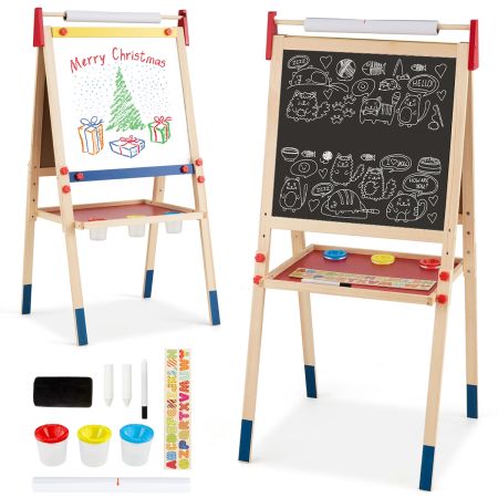 Caballete 3 en 1 Pizarra de Doble Cara Regulables Caballete para Dibujar de Madera Altura Ajustable para Niños 60 x 55 x 112,5-124,5 cm