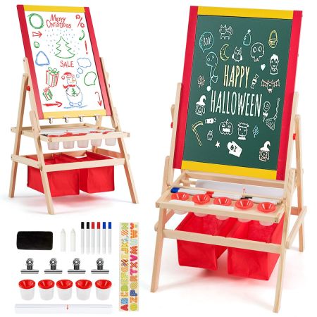 Caballete para Niños 3 en 1  de Doble Cara con Rollo de Papel Magnética  2 Tizas y Otros Accesorios para Dibujar 79 x 52,5 x 106,5 cm 