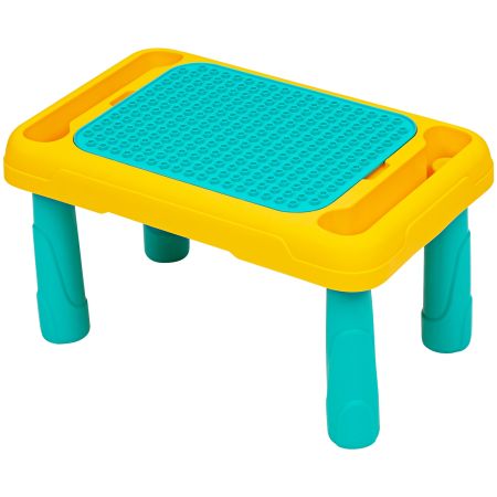 Set Mesa Actividad 2 en 1 para Niños Mesa con 67 Bloques Función de Tablero de Dibujo con Bolígrafo Amplio Espacio Multicolor 48 x 26 x 29,5 cm