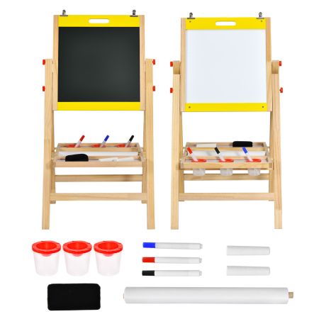 Costway Caballete para Niños con Borrador 3 Vasos para Pintura Amarillo