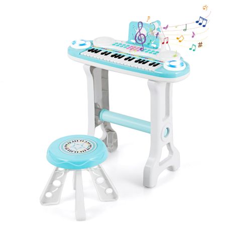 Costway Set de Piano Digital para Niños con 37 Teclas y Taburete Azul