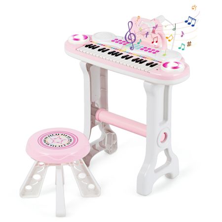 Costway Set de Piano Digital para Niños con 37 Teclas y Taburete Rosa