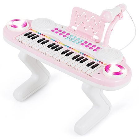 Piano Electrónico para Niños con 37 Teclas Luces Micrófonos Piernas Desmontables Función Grabación y Repetición Rosa 48 x 20 x 38 cm