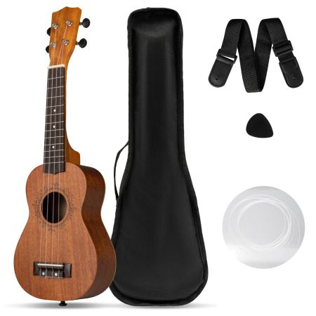Ukelele de 21 Pulgadas para Adultos Principiantes Ukelele Soprano de Madera de Caoba con Funda Púa Correa Ajustable y Cuerdas Natural