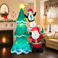 Costway Árbol de Navidad Hinchable con Papá Noel Muñeco de Nieve y Pingüino Decoración Festiva Inflable con Luz Multicolor