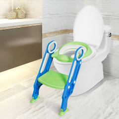 Escalera para WC Taburete Regulable Plegable con Mangos Asiento Acolchado Escalones Amplios Antideslizantes para Niños Azul + Verde