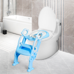 Escalera para WC Taburete Regulable Plegable Altura Adecuada 39-42 cm con Mangos Acolchado Escalones Antideslizantes para Niños Azul