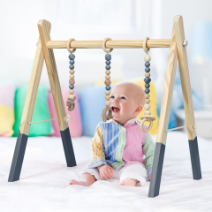 Gimnasio para Bebés con Juguetes para Dentición Desarrollo Cerebral Plegable de Madera para Niños +3 Meses Gris 66 x 40 x 60 cm