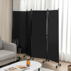Biombo de 4 Paneles Separador de Habitaciones con Ruedas Pantallas de Privacidad Divisor para Hogar Oficina 225 x 30 x 173 cm Negro