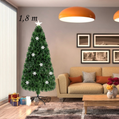 1,8m Árbol de Navidad Artificial 180cm con Base Iluminado con Fibra de Vidrio Cambia Color para Navidad Hogar Fiesta Decoración