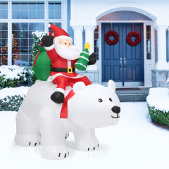 Papá Noel sobre Oso Polar con Cabeza Rotativa Inflable Decoración con Poliéster Impermeable y Luces LED