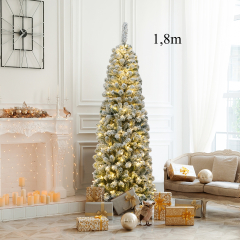 1,8m Árbol de Navidad Nevado Iluminado con 250 Luces LED Cálidas 500 Ramas y  Base Plegable de Metal 
