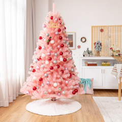 Costway 180 cm Árbol de Navidad Artificial de Bisagra con 1036 Ramas Ornamentos Bolas Base Plegable de Metal Decorativo Festivo Rosa