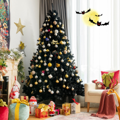 Costway 225 cm Árbol de Navidad Artificial con 1749 Ramas Base Plegable de Metal Árbol Decorativo de Bisagra Fácil de Montar Negro