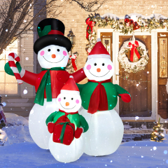 Costway Familia de Muñecos de Nieve Hinchables Decoración de Navidad con Luces LED Pinzas y Sacos de Arena para Interior Exterior