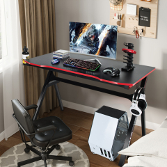 COSTWAY Escritorio Ergonómico de Gaming 120 cm Mesa para Ordenador Superficie en Fibra de Carbono Cubículo de Trabajo para Oficina Negro