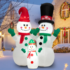 Costway Familia de Muñecos de Nieve Inflable Decoración de Navidad con LED y Soplador para Patio Interior Exterior