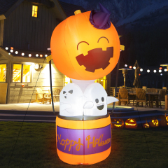Costway 180 cm Fantasma Calabaza Inflable Halloween Globo de Aire Caliente Luces LED Decoración para Casa Exterior Patio