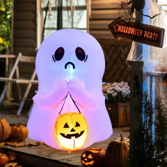 Costway Fantasma Hinchable de Halloween con Calabaza Decoración Inflable con Luces LED para Interior Exterior Patio Fiesta