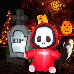 Costway 150 cm Fantasma Infable de Halloween con Hoz y Lápida con Luces LED Decoración Hinchable para Patio Jardín Interior