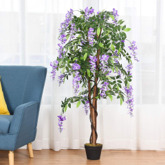Flor de árbol de glicina artificial 150 cm Planta decorativa en florero de interior violeta.