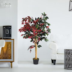 Ficus Falso Planta Artificial Realística y Decorativa con Maceta de Cemento para Casa Oficina Sala de Espera 120 cm
