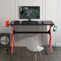 Escritorio de Gaming Mesa de Juego en Fibras de Carbono Mesa Ergonómica para Ordenador con Forma de R para Aficionados de Videojuegos Negro + Rojo 115 x 66 x 77 cm