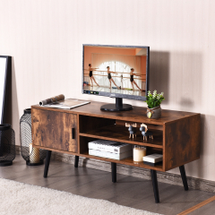 Mueble para TV  con Armario Lateral Moderno y Mid-Century para Pantalla Hasta 42” para Salón Dormitorio Marrón 110 x 39,5 x 50,5 cm 