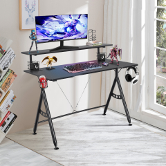 Costway Escritorio de Gaming con Repisa para Monitor Mesa para Ordenador con Porta Videojuegos para Casa Oficina Negro 120 x 60 x 96 cm 