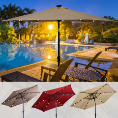 Paraguas con luces de jardín LED en hierro de Ø270 cm Parasol exterior en Beige / Rojo vino / Marrón