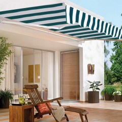 3 x 2,5 m Toldo Manual Retráctil Tendal Impermeable y Resistente a Los Rayos UV Toldo para Balcón Puerta Ventana con Rayas Verdes